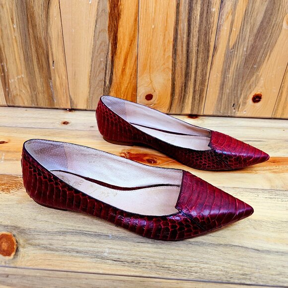 Vince Camuto Shoes - Vince Camuto Empa Dark Red Snakeskin Leather Flats Size 7.5